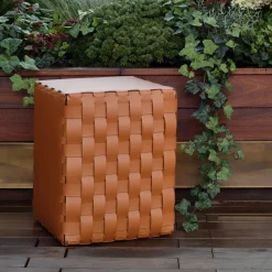 ADJ Style Ottomans & Poufs<Bottega Padded Cognac Leather Pouf