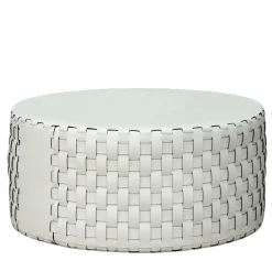ADJ Style Ottomans & Poufs<Bottega Round White Leather Pouf
