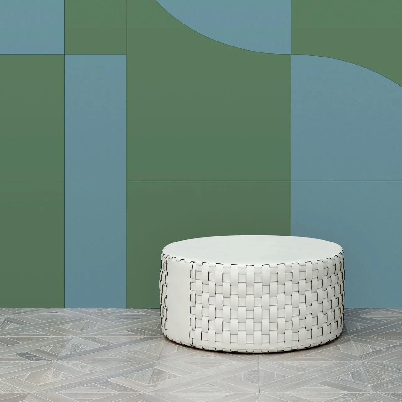 ADJ Style Ottomans & Poufs<Bottega Round White Leather Pouf