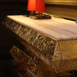 Ros Italia Interiors Consoles<Brass And Lasa Marble Console
