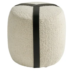 Gianfranco Ferré Home Ottomans & Poufs<Brooklyn White Bouclè And Black Leather Belts Tall Pouf