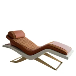 A.R. Arredamenti Chaises<Brown Leather Chaise Longue with Wooden & Bronze Structure