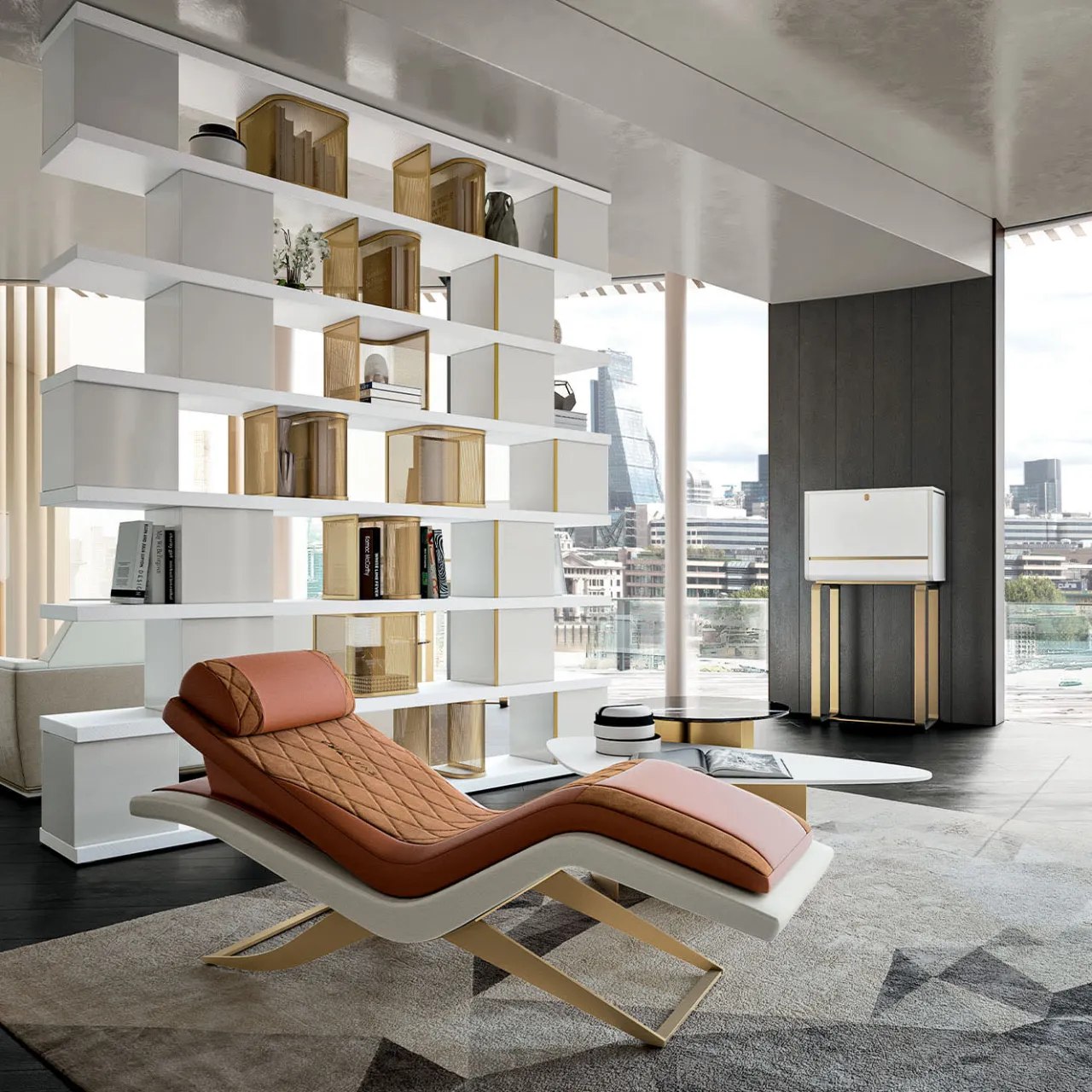 A.R. Arredamenti Chaises<Brown Leather Chaise Longue with Wooden & Bronze Structure