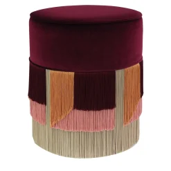 Lorenza Bozzoli Couture Ottomans & Poufs<Burgundy Cylinder Wood Ottoman with Velvet Upholstery