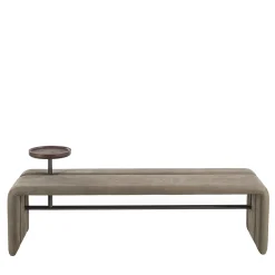 Durame Benches<Butter Brown Leather Bench with Walnut Tray