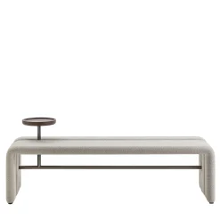 Durame Benches<Butter White Fabric Bench with Walnut Tray
