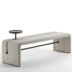 Durame Benches<Butter White Fabric Bench with Walnut Tray