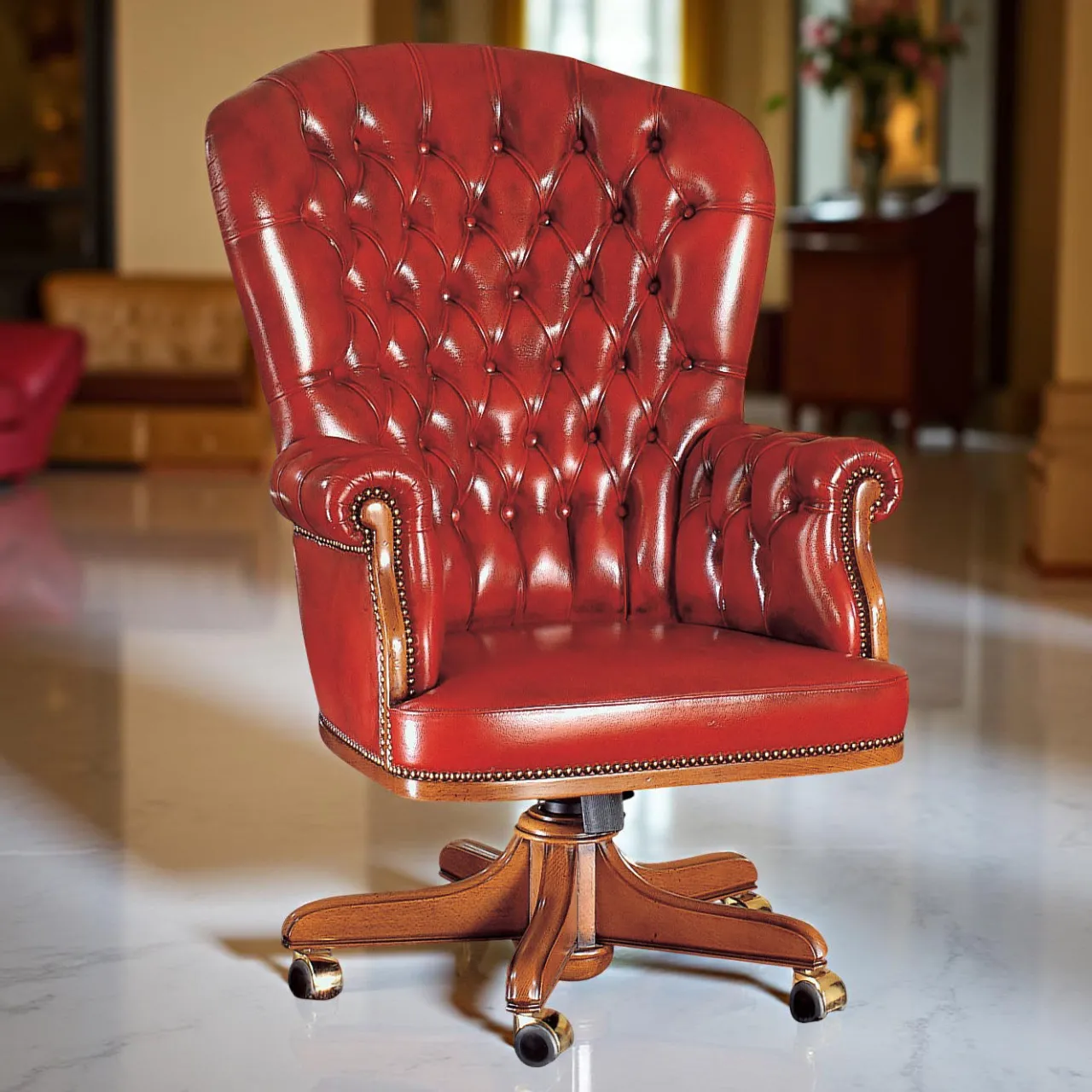 Marzorati Office Chairs<Buttoned Red Leather Armchair