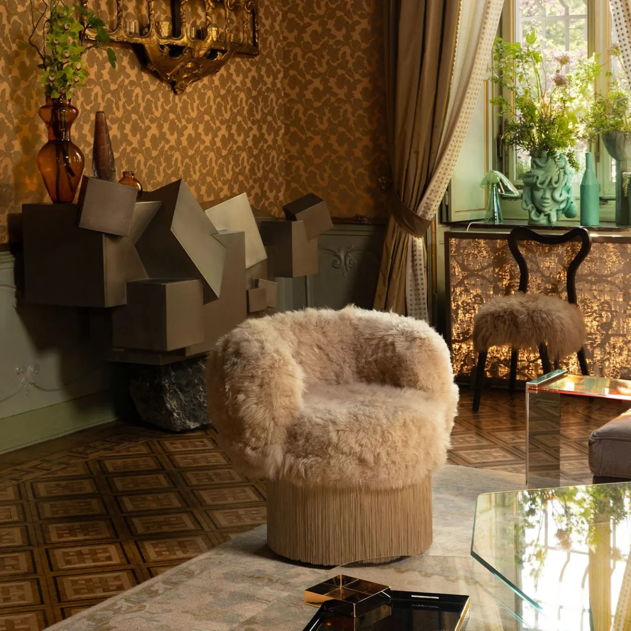Lorenza Bozzoli Couture Armchairs<Cachemire Fur Pirouette Swivel Armchair by Lorenza Bozzoli