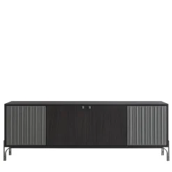 Morica Design Sideboards Buffets<Canette 2-Door Anthracite-Gray Nubuck Leather & Oak Sideboard