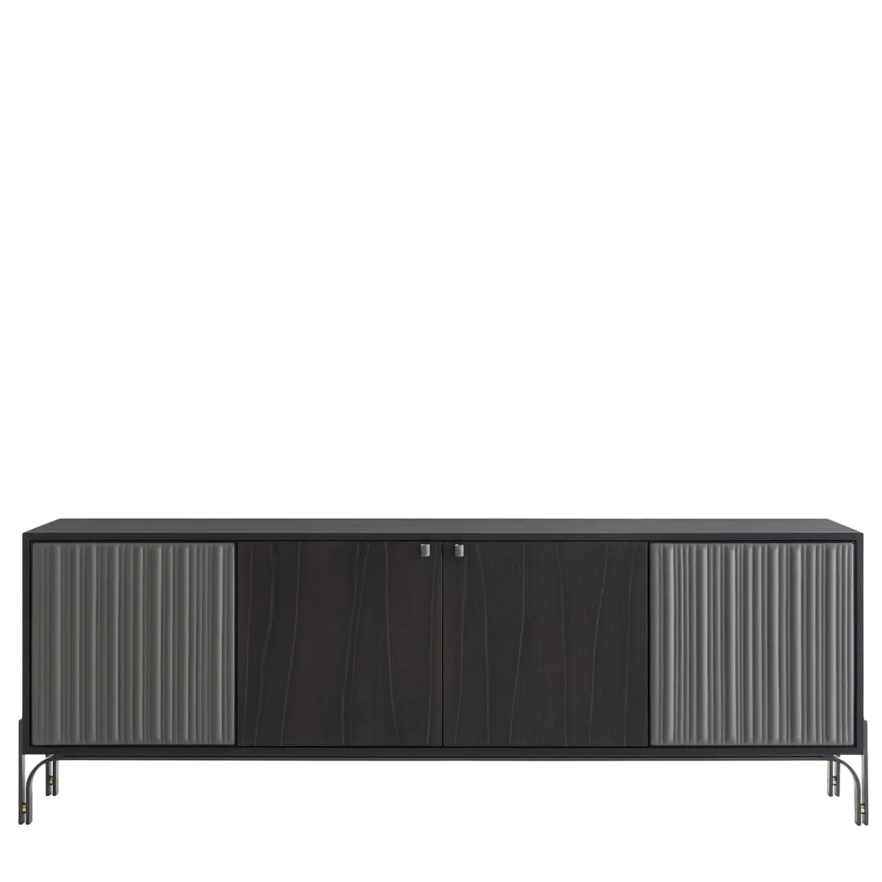 Morica Design Sideboards Buffets<Canette 2-Door Anthracite-Gray Nubuck Leather & Oak Sideboard