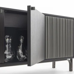Morica Design Sideboards Buffets<Canette 2-Door Anthracite-Gray Nubuck Leather & Oak Sideboard