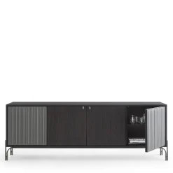 Morica Design Sideboards Buffets<Canette 2-Door Anthracite-Gray Nubuck Leather & Oak Sideboard