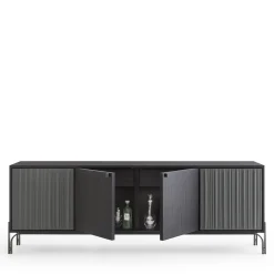 Morica Design Sideboards Buffets<Canette 2-Door Anthracite-Gray Nubuck Leather & Oak Sideboard