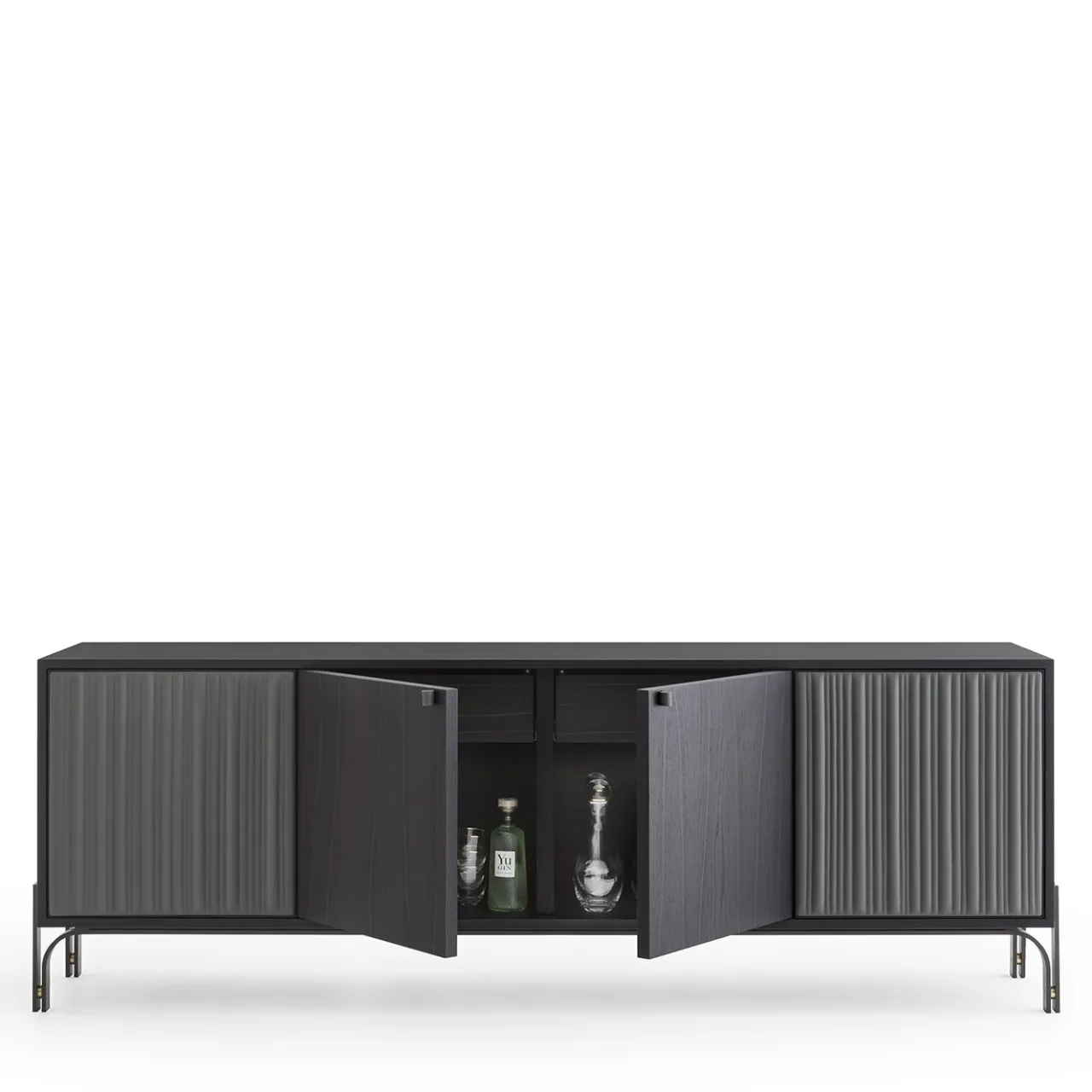 Morica Design Sideboards Buffets<Canette 2-Door Anthracite-Gray Nubuck Leather & Oak Sideboard