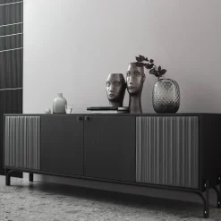 Morica Design Sideboards Buffets<Canette 2-Door Anthracite-Gray Nubuck Leather & Oak Sideboard