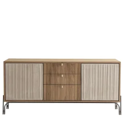 Morica Design Sideboards Buffets<Canette 2-Door Beige Nubuck Leather & Walnut Sideboard