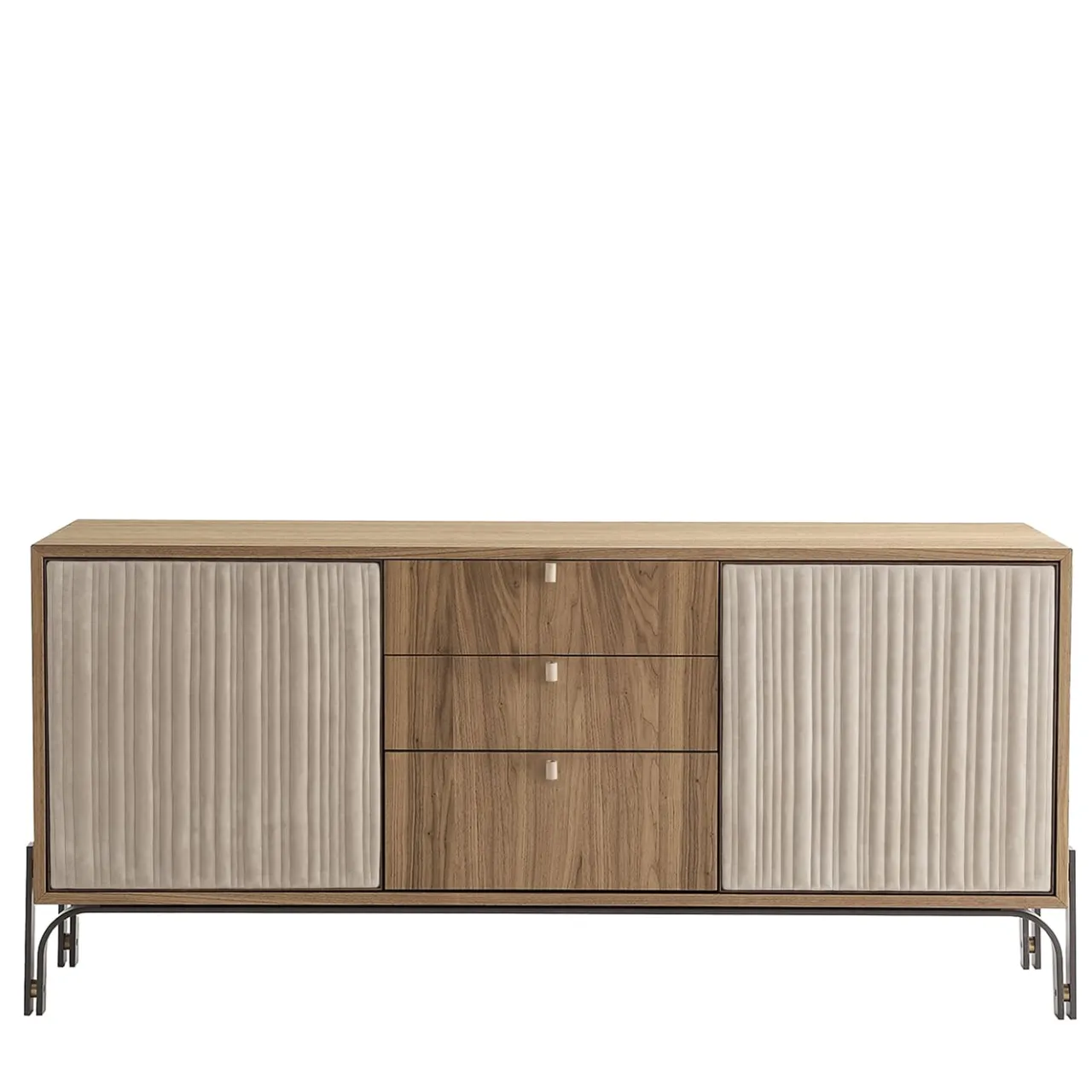Morica Design Sideboards Buffets<Canette 2-Door Beige Nubuck Leather & Walnut Sideboard