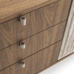 Morica Design Sideboards Buffets<Canette 2-Door Beige Nubuck Leather & Walnut Sideboard