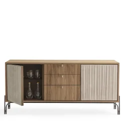 Morica Design Sideboards Buffets<Canette 2-Door Beige Nubuck Leather & Walnut Sideboard