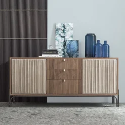 Morica Design Sideboards Buffets<Canette 2-Door Beige Nubuck Leather & Walnut Sideboard