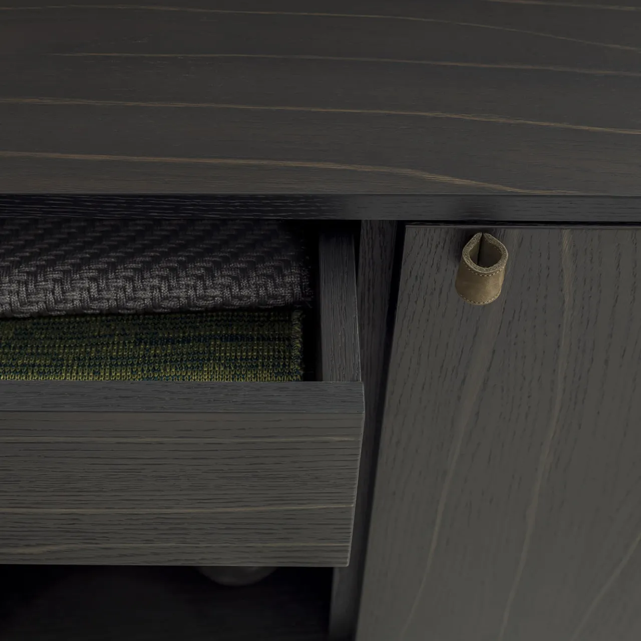 Morica Design Sideboards Buffets<Canette 2-Door Sage-Green Nubuck Leather & Oak Sideboard
