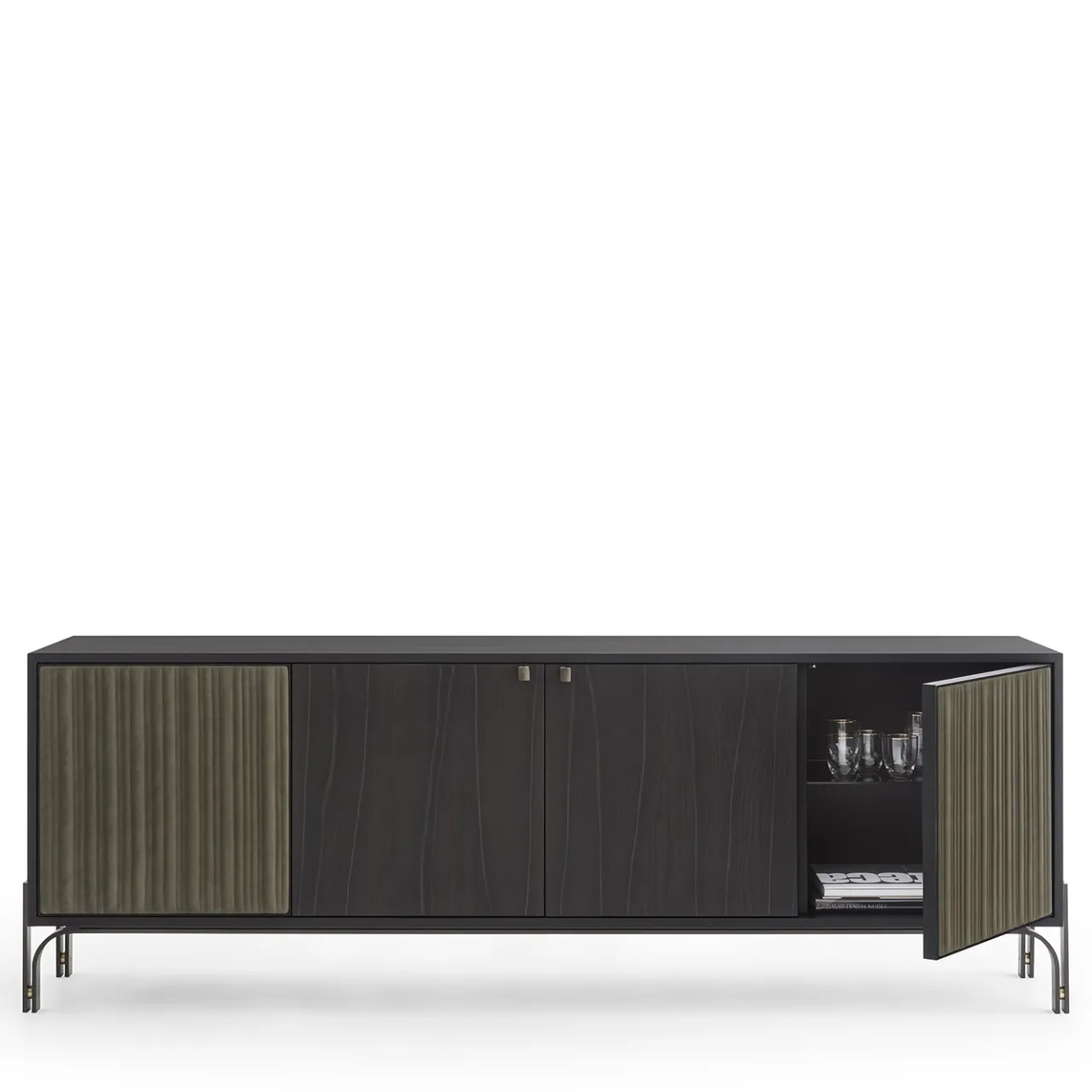 Morica Design Sideboards Buffets<Canette 2-Door Sage-Green Nubuck Leather & Oak Sideboard