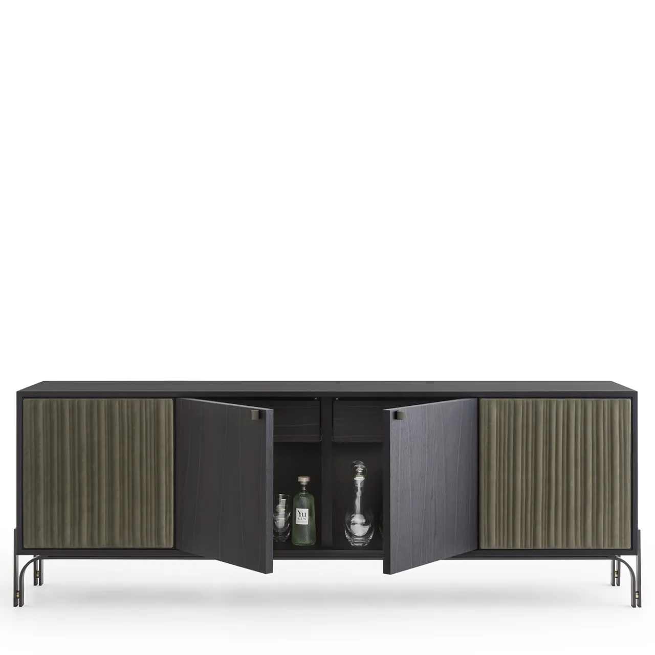 Morica Design Sideboards Buffets<Canette 2-Door Sage-Green Nubuck Leather & Oak Sideboard