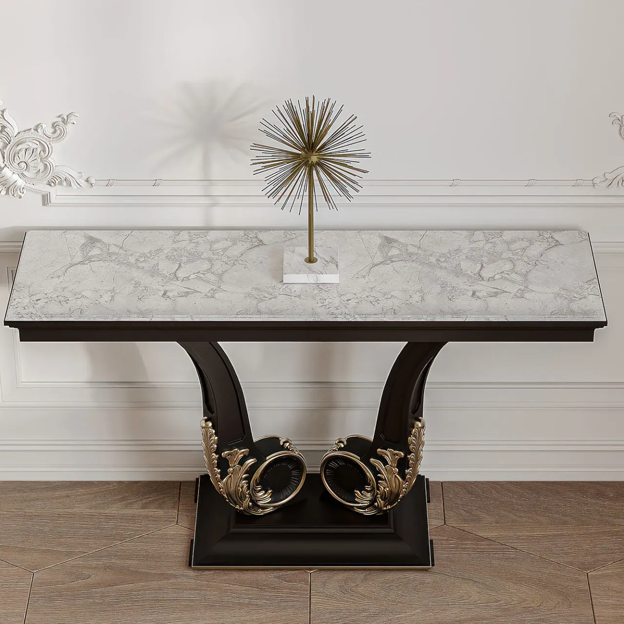 Guerra Vanni Consoles<Carrara Marble Top Black Wood Console from Studio Privè Collection
