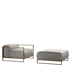 Talenti Outdoor Armchairs<Casilda Set of White Armchair and Pouf with Gold Frame