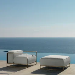 Talenti Outdoor Armchairs<Casilda Set of White Armchair and Pouf with Gold Frame