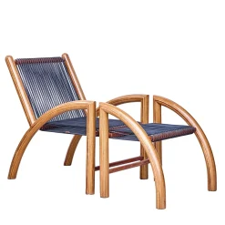 Emanuele Pantanella Design Chaises<Chaise Okoume Wood And Black Leather Chaise Longue