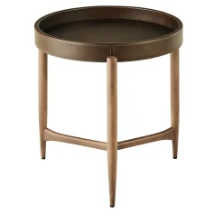 Gianfranco Ferré Home Side Tables<Chambers Brown Leather And Canaletto Walnut Side Table
