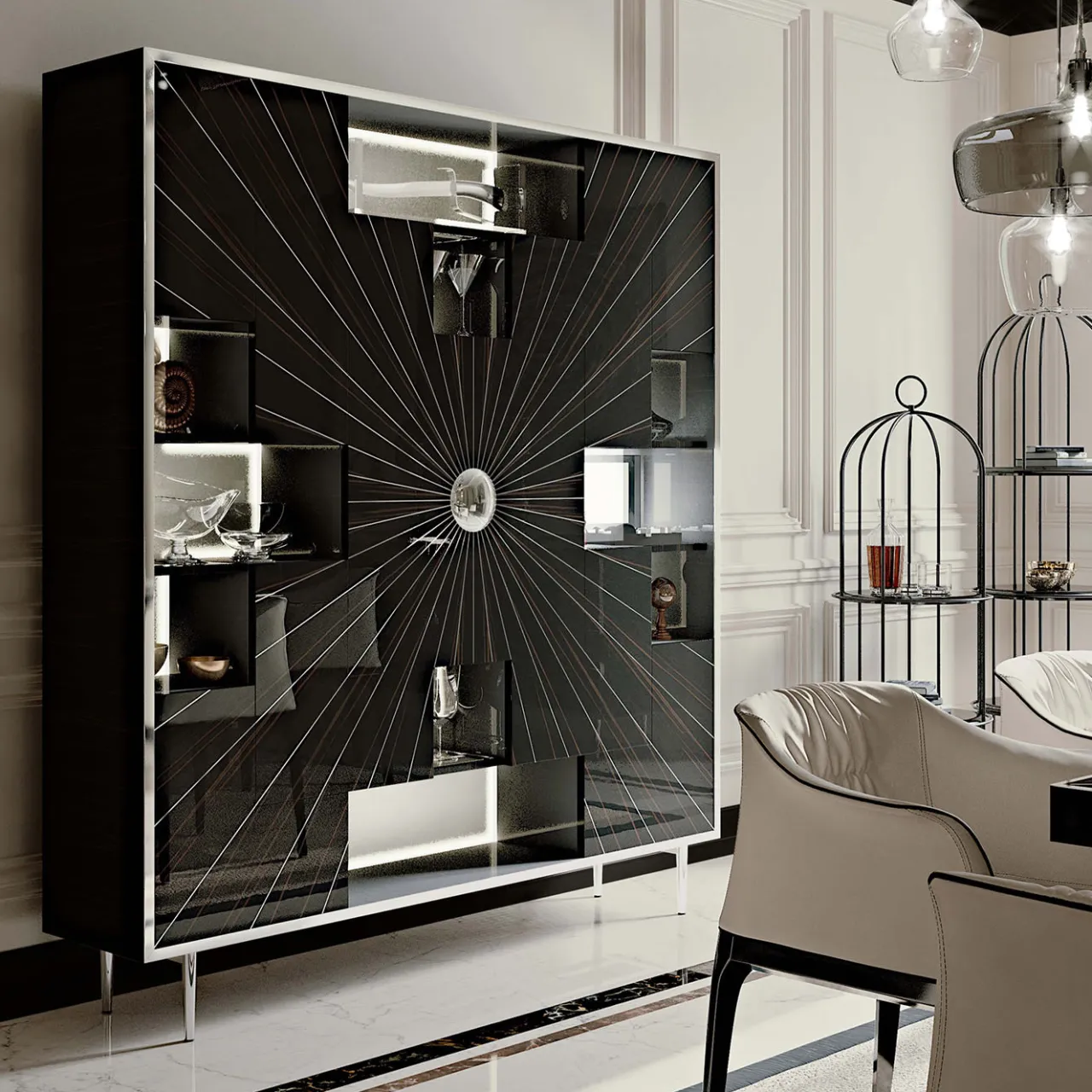 Tonin Casa Cabinets<Chantal 9-Door Metal & Ebony Cabinet