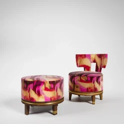 K-3 by Kenzo Takada Lounge Chairs<Charles K Round Lounge Chair in Reimei Red fabric