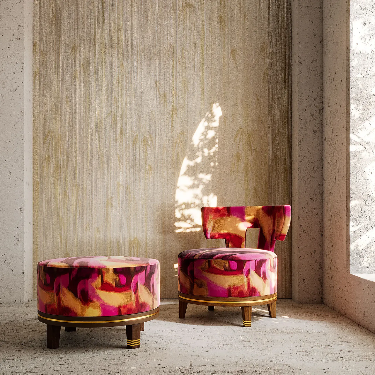 K-3 by Kenzo Takada Lounge Chairs<Charles K Round Lounge Chair in Reimei Red fabric