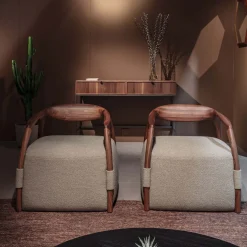 Durame Armchairs<Chassis Canaletto Walnut Solid Wood Armchair & Fabric Upholstery