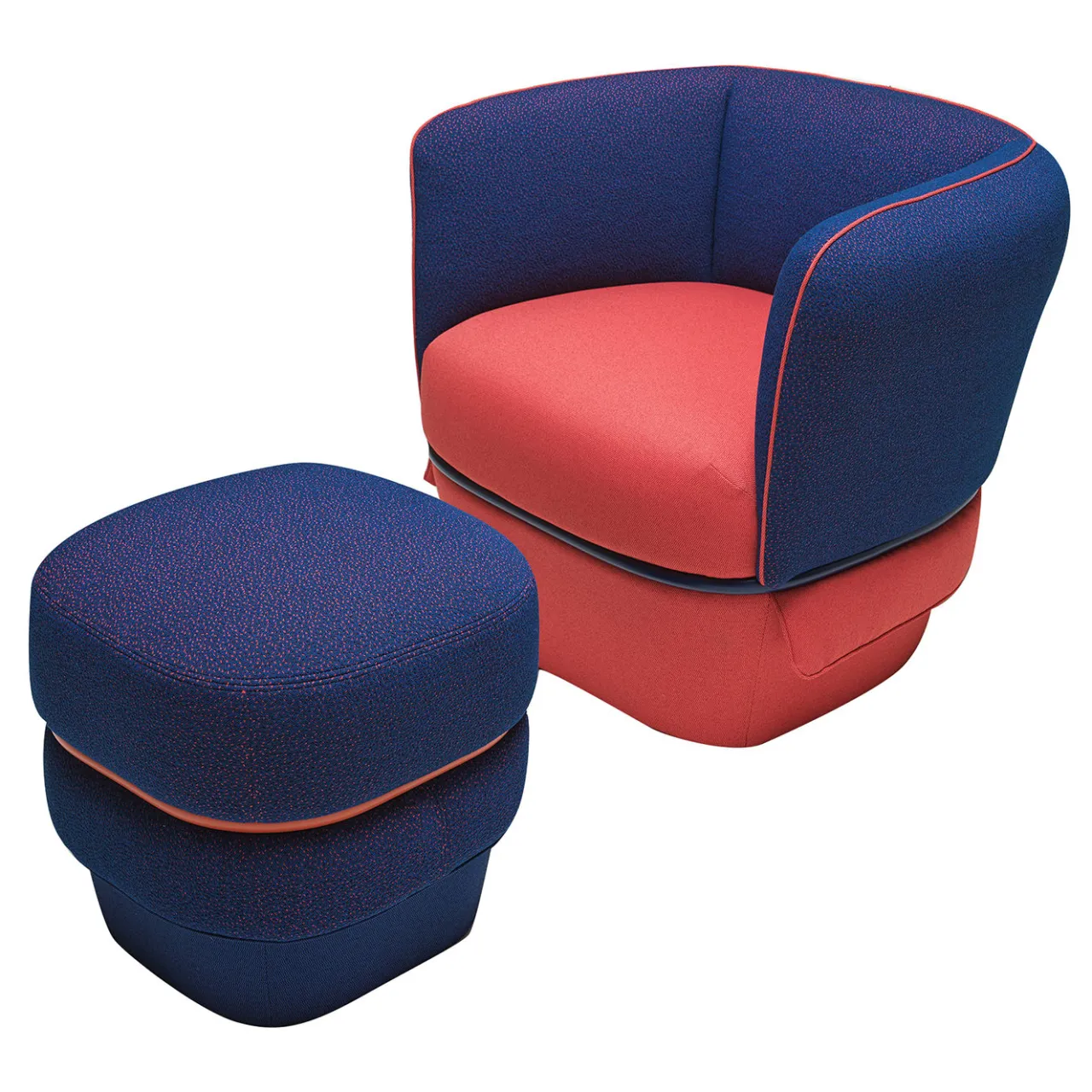 My Home Armchairs<Chemise Set of Red and Blue Armchair and Pouf by Studio LI_DO