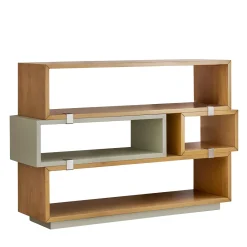 LCI_DECORA Bookcases<Cherry Wood Lacquered Bookshelf with matte chrome metal accents