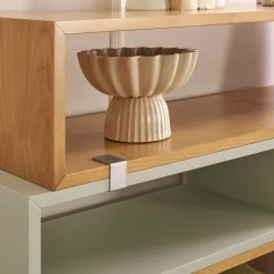 LCI_DECORA Bookcases<Cherry Wood Lacquered Bookshelf with matte chrome metal accents