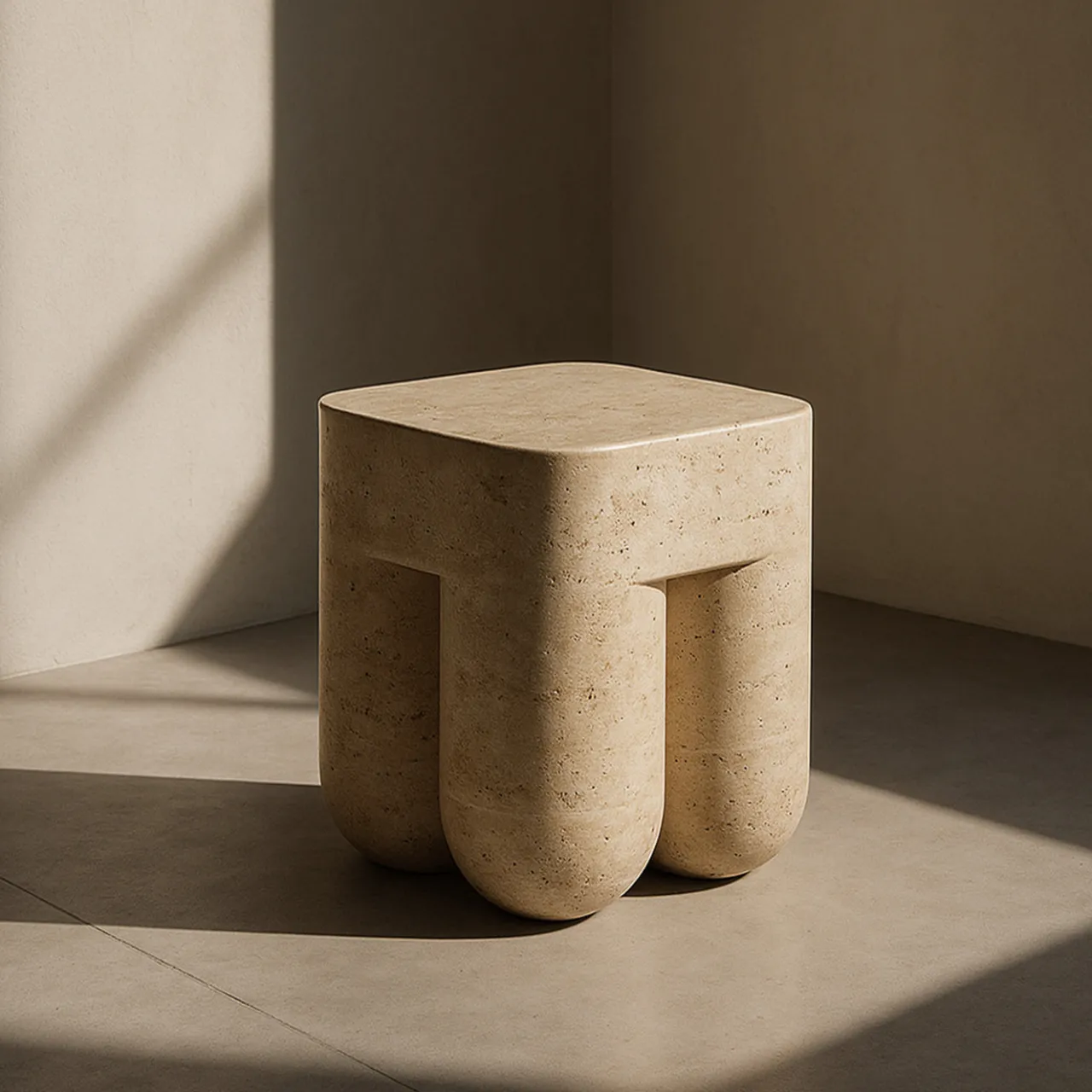 Etamorph Side Tables<Chunky Classic Roman Travertine Side Table