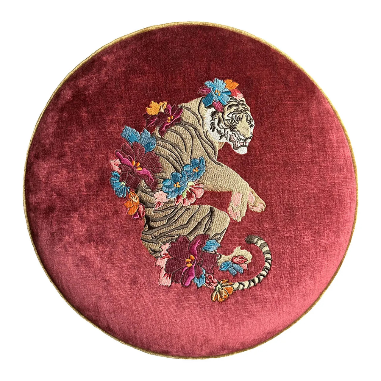 Carlotta Oddone Ottomans & Poufs<Circus Embroidered Strawberry-Pink & Bronze Pouf