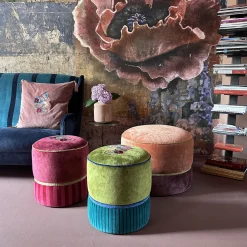 Carlotta Oddone Ottomans & Poufs<Circus Embroidered Strawberry-Pink & Bronze Pouf