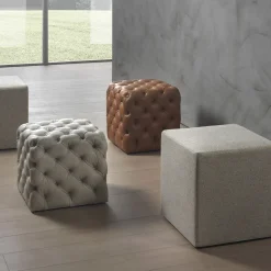Pacini & Cappellini Ottomans & Poufs<Cloud Capitonné Leather Pouf