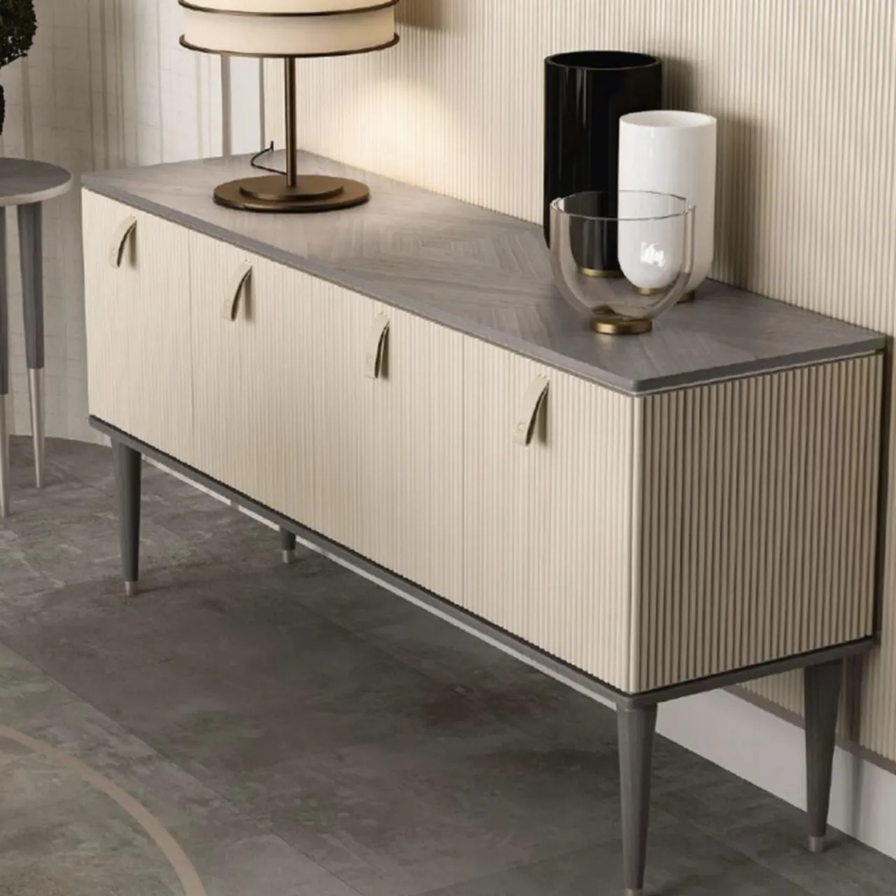 CPRN Homood Sideboards Buffets<Cocoon Beige Wood Sideboard Brass Accents