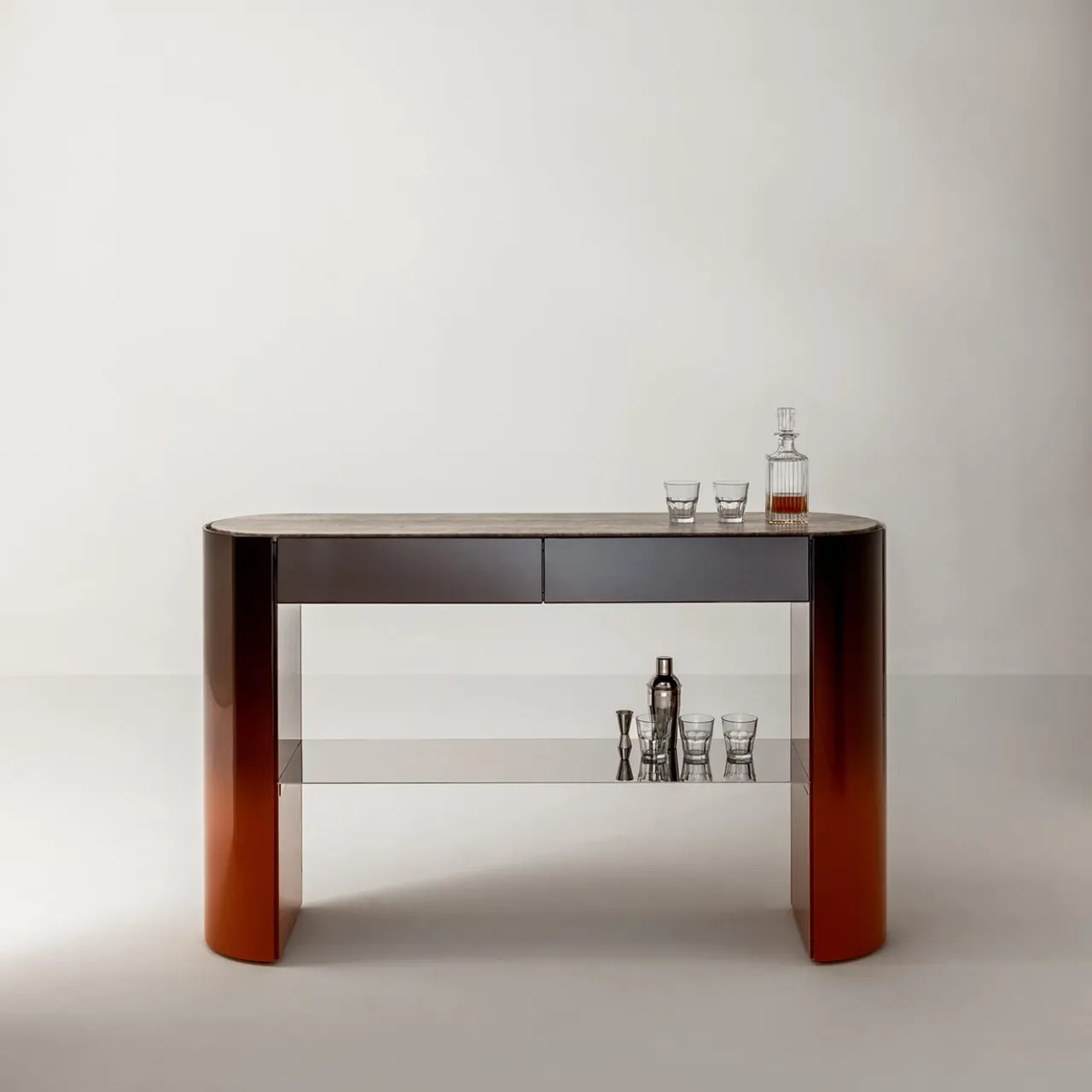 Laura Meroni Consoles<Collectionist Console With Top in Gray Travertine Marble