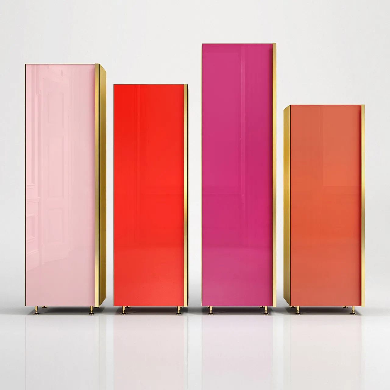 Filippo Carandini Cabinets<Column 01 Set of 4 Red Cupboards