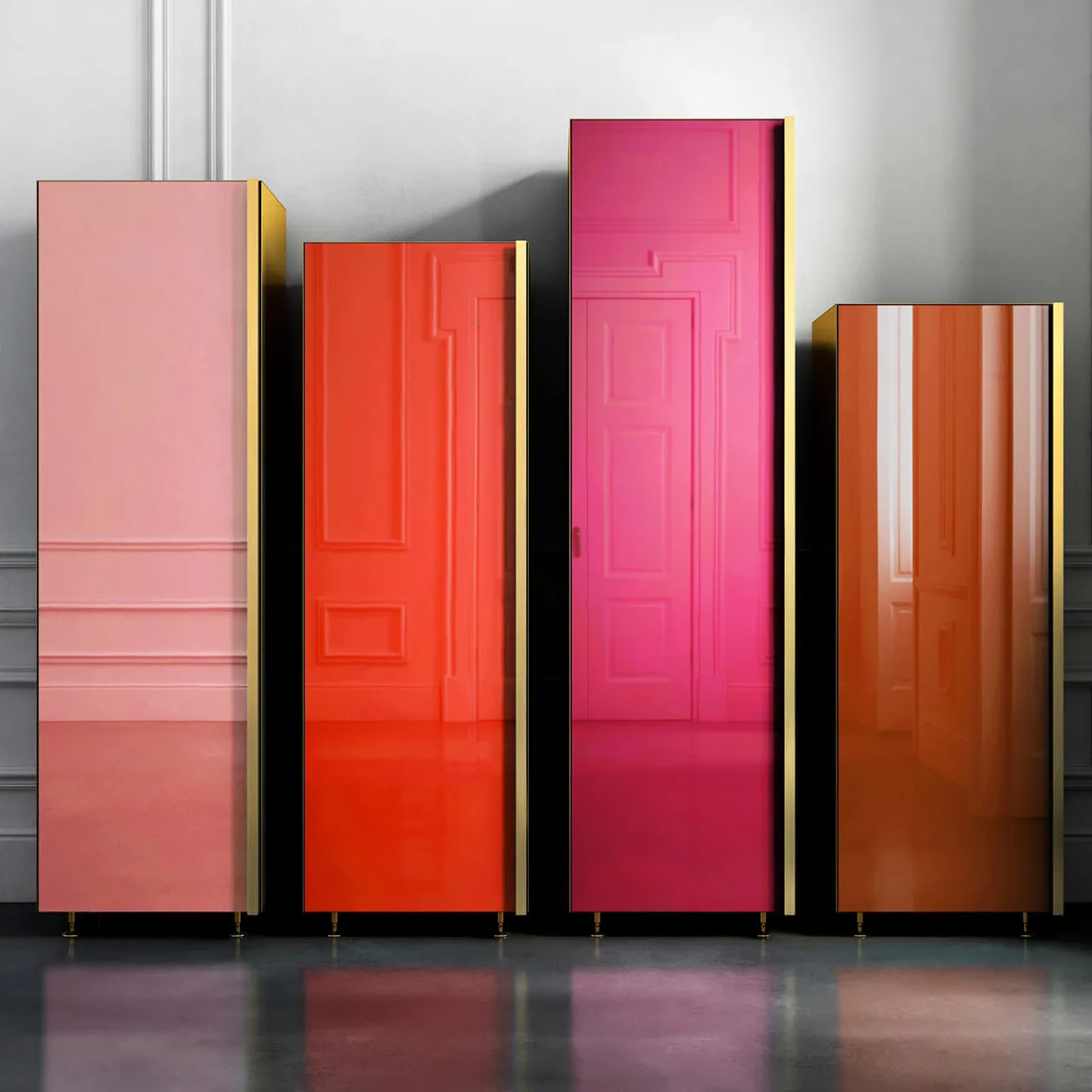 Filippo Carandini Cabinets<Column 01 Set of 4 Red Cupboards