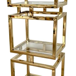 Luca Polato Bookcases<Column-Like 4-Unit Brass & Glass Bookcase