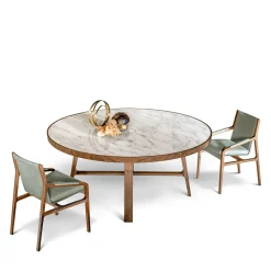 Alivar Dining Tables<Compass Round Michelangelo marble & Walnut Dining Table by Giuseppe Bavuso